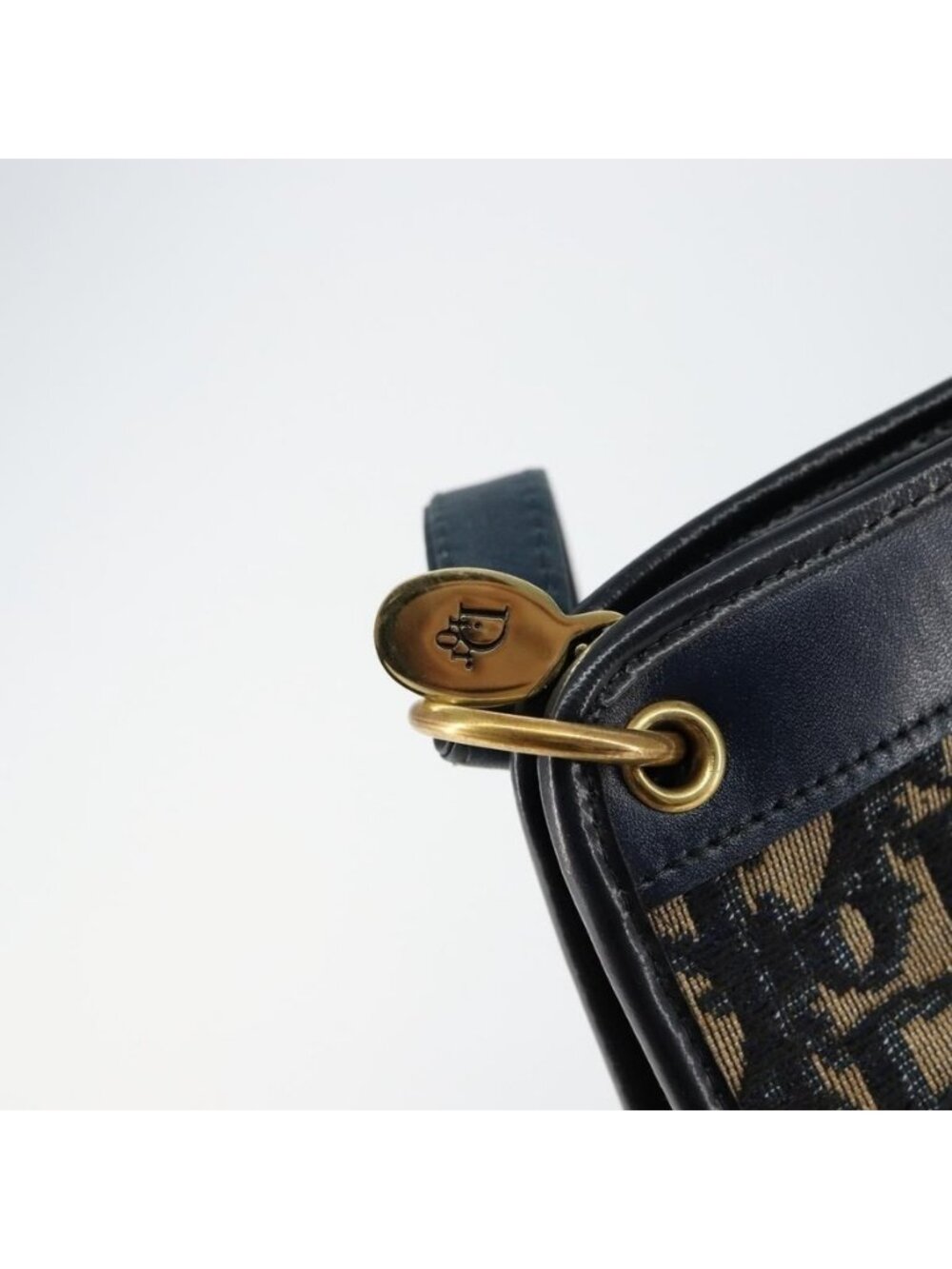 Authentic Christian Dior Trotter Canvas Shoulder Bag Navy Gold - Picture 7 of 16